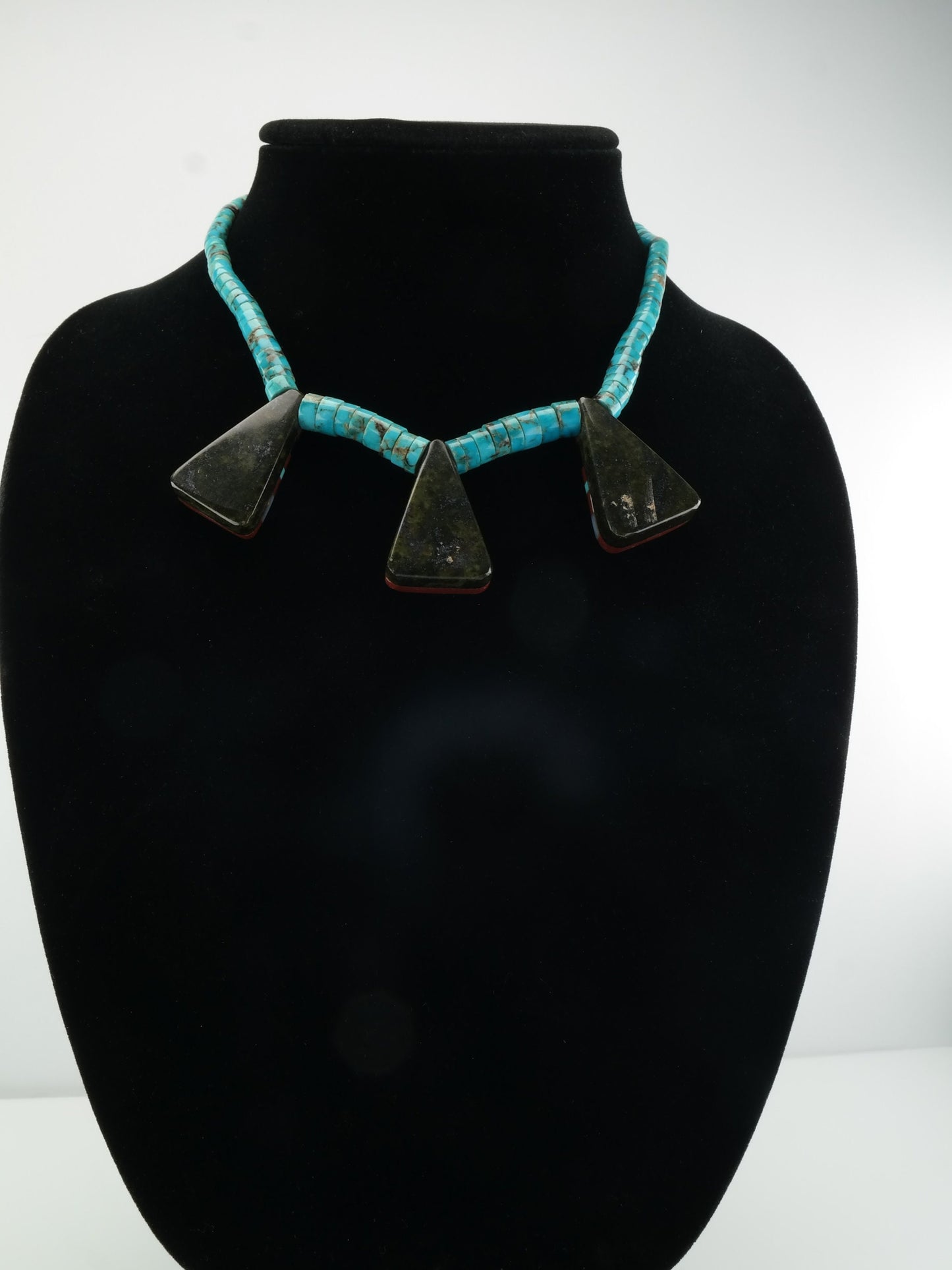 Vintage Native American Sterling Silver Jet Heishi Beads Necklace