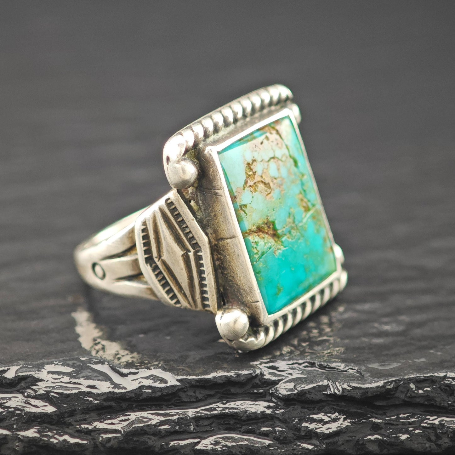 Historic, Native American Green Turquoise Ring Sterling Silver