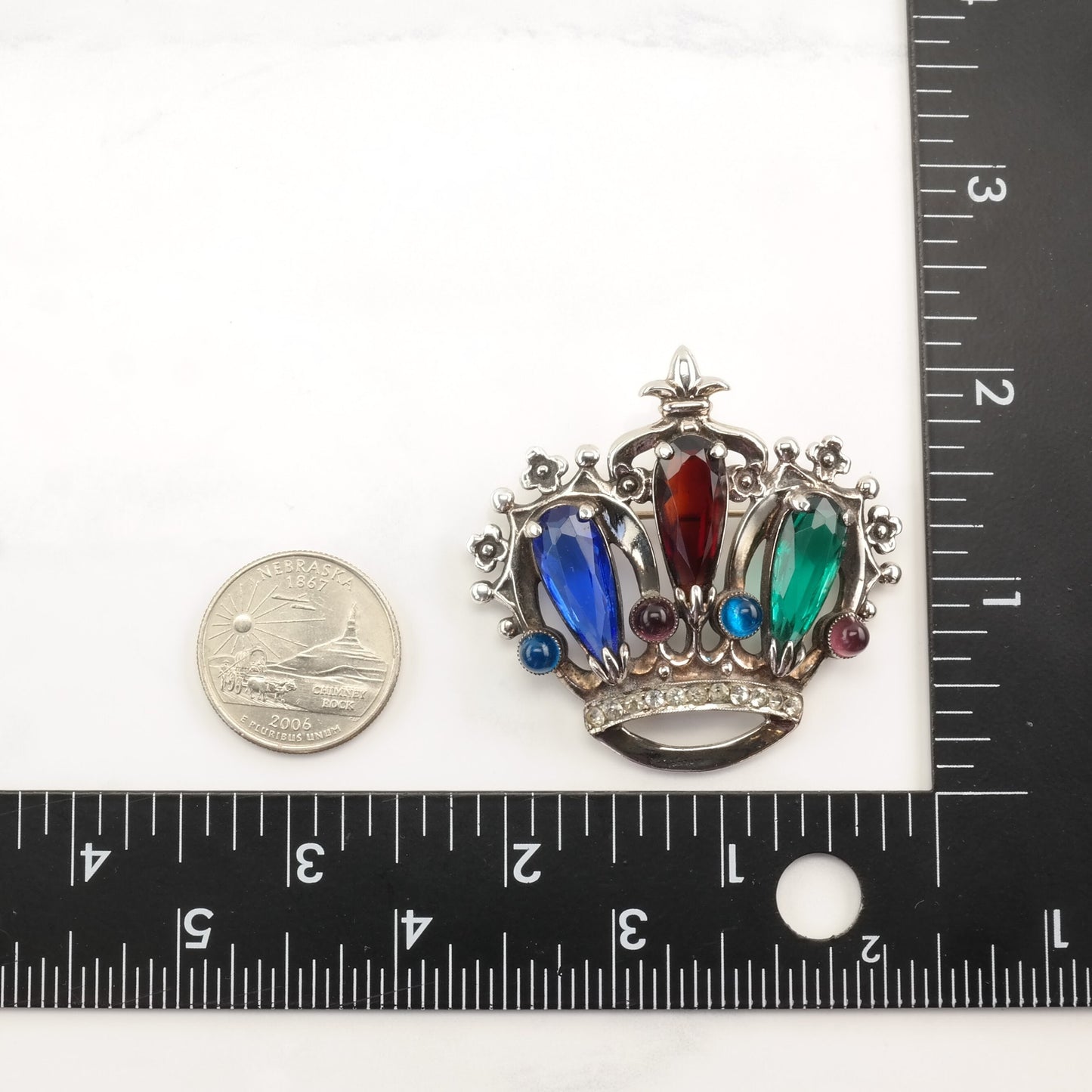 Silver Brooch Pendant Crown Paste Sterling B1670