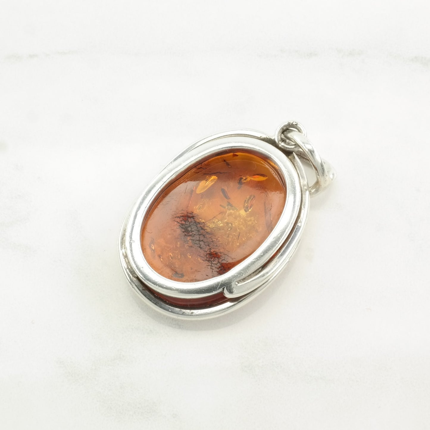 Vintage Amber Large Sterling Silver Pendant