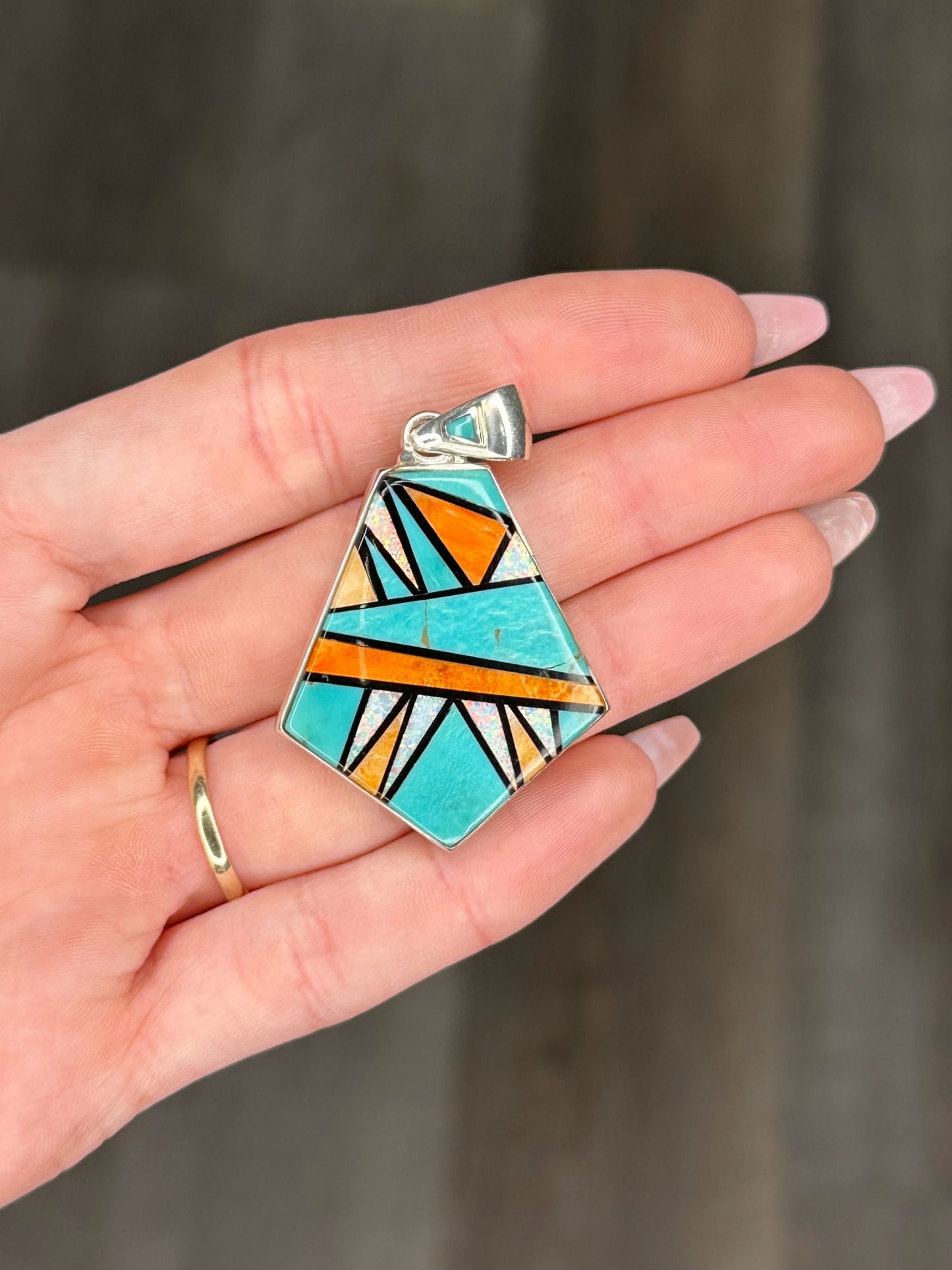 Sw Large Inlay Sterling Silver Pendant Multicolor P1785