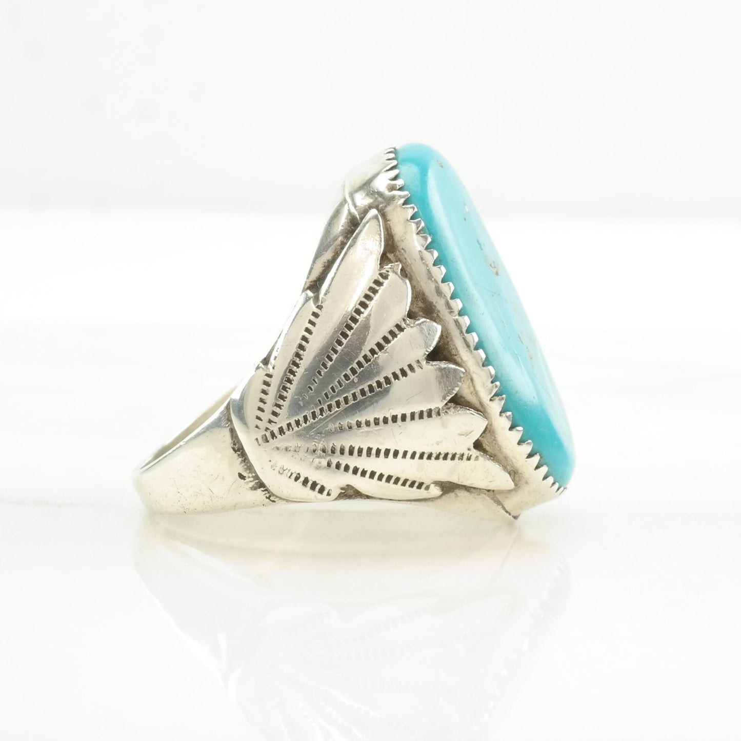 Vintage Native American Silver Ring Turquoise Oval Sterling Size 12 1/2