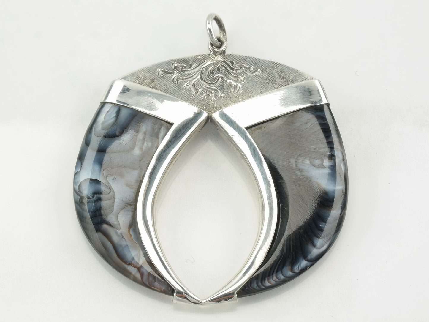 Vintage Abalone Faux Claw Sterling Silver Pendant