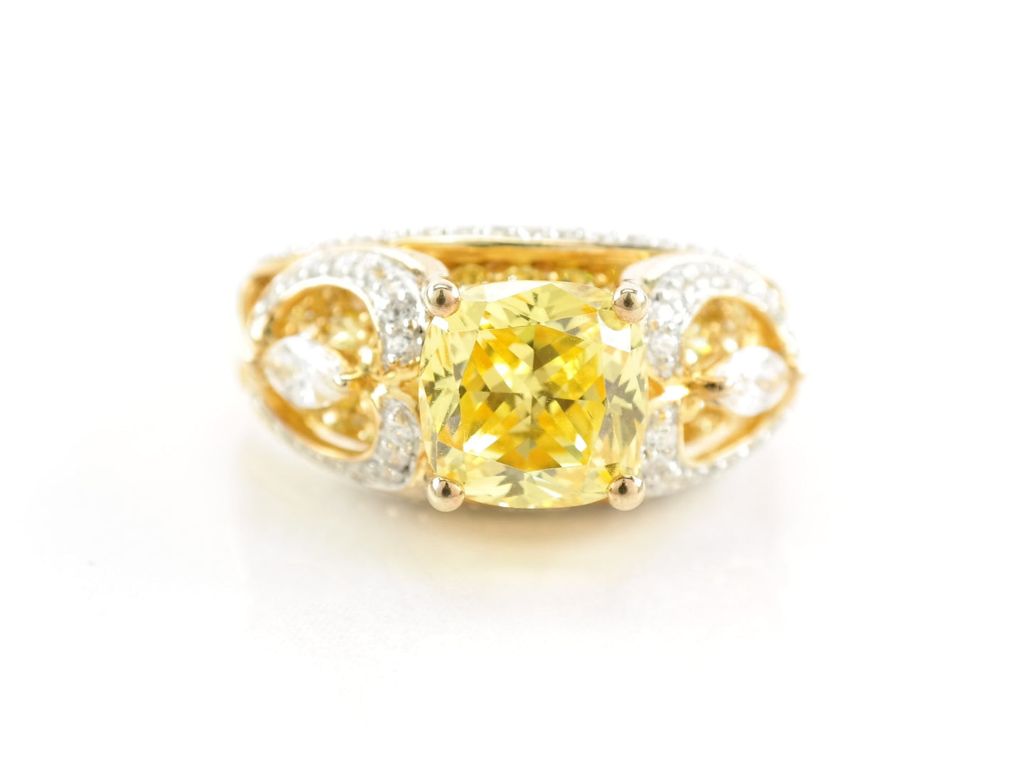 Vintage Sterling Silver Ring CZ Gold Plated Size 7