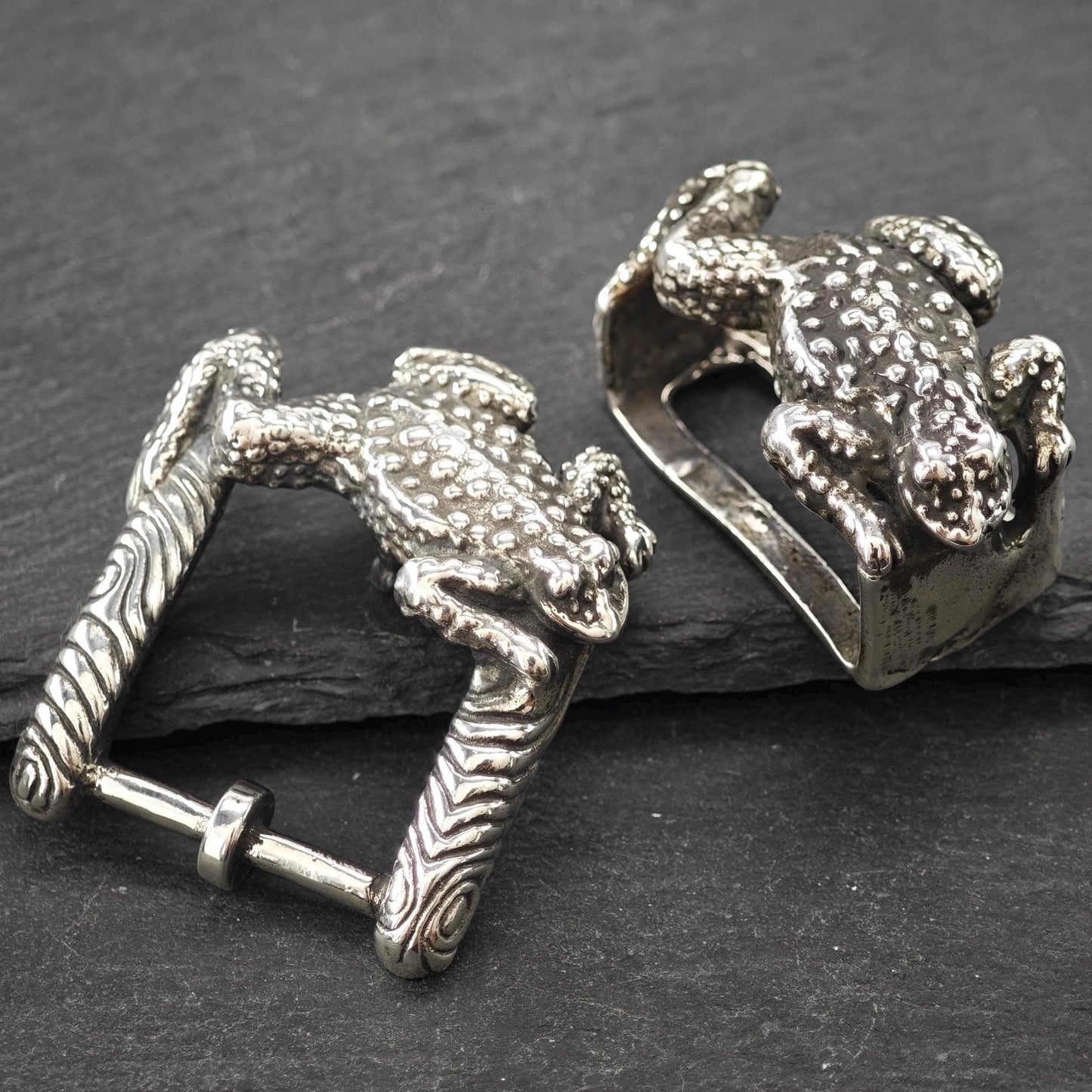 Vintage Oxidized Frog Buckle Set Sterling Silver