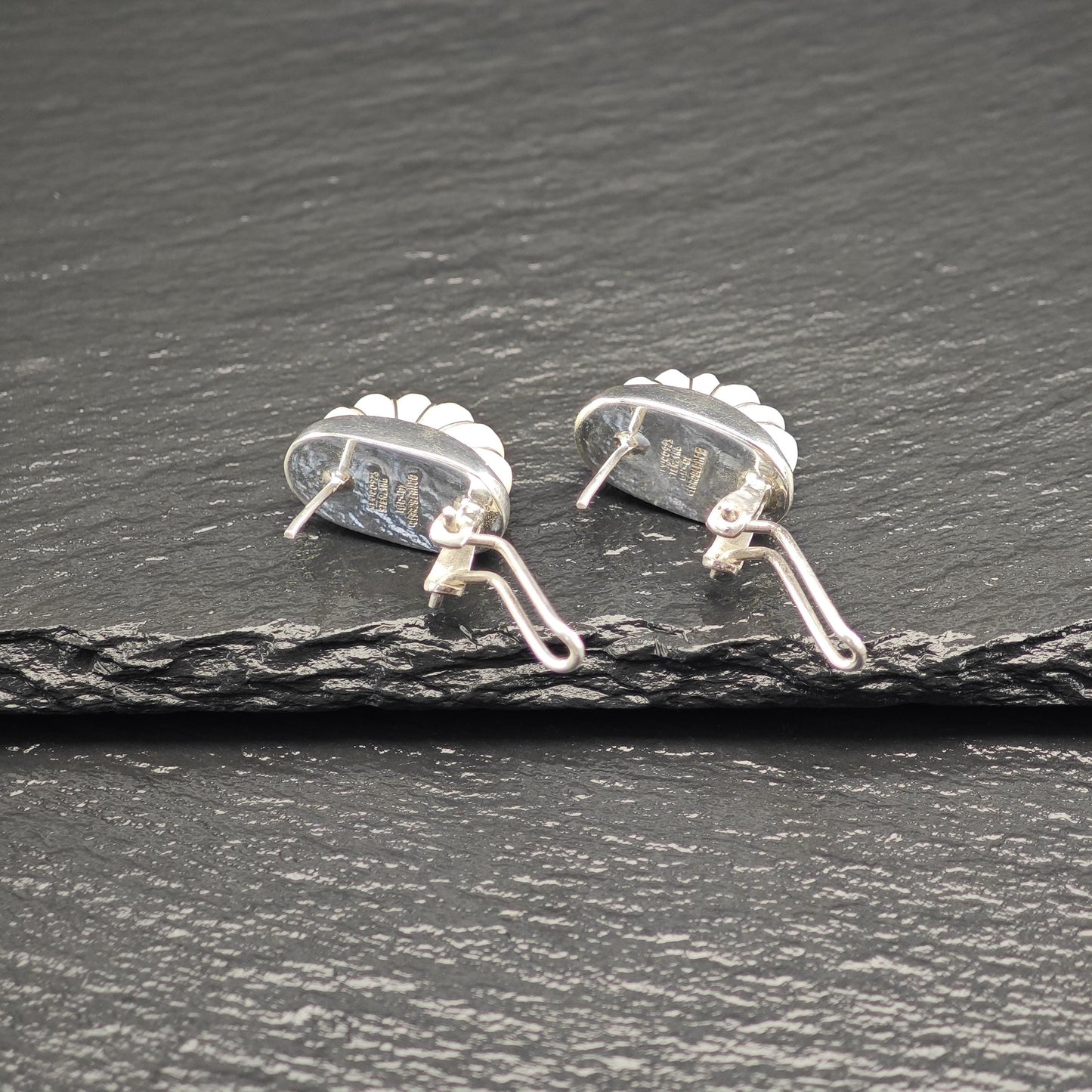 Cerro Blanco White Shell Scallop Earrings in Sterling Silver - Elegant Omega Back Design