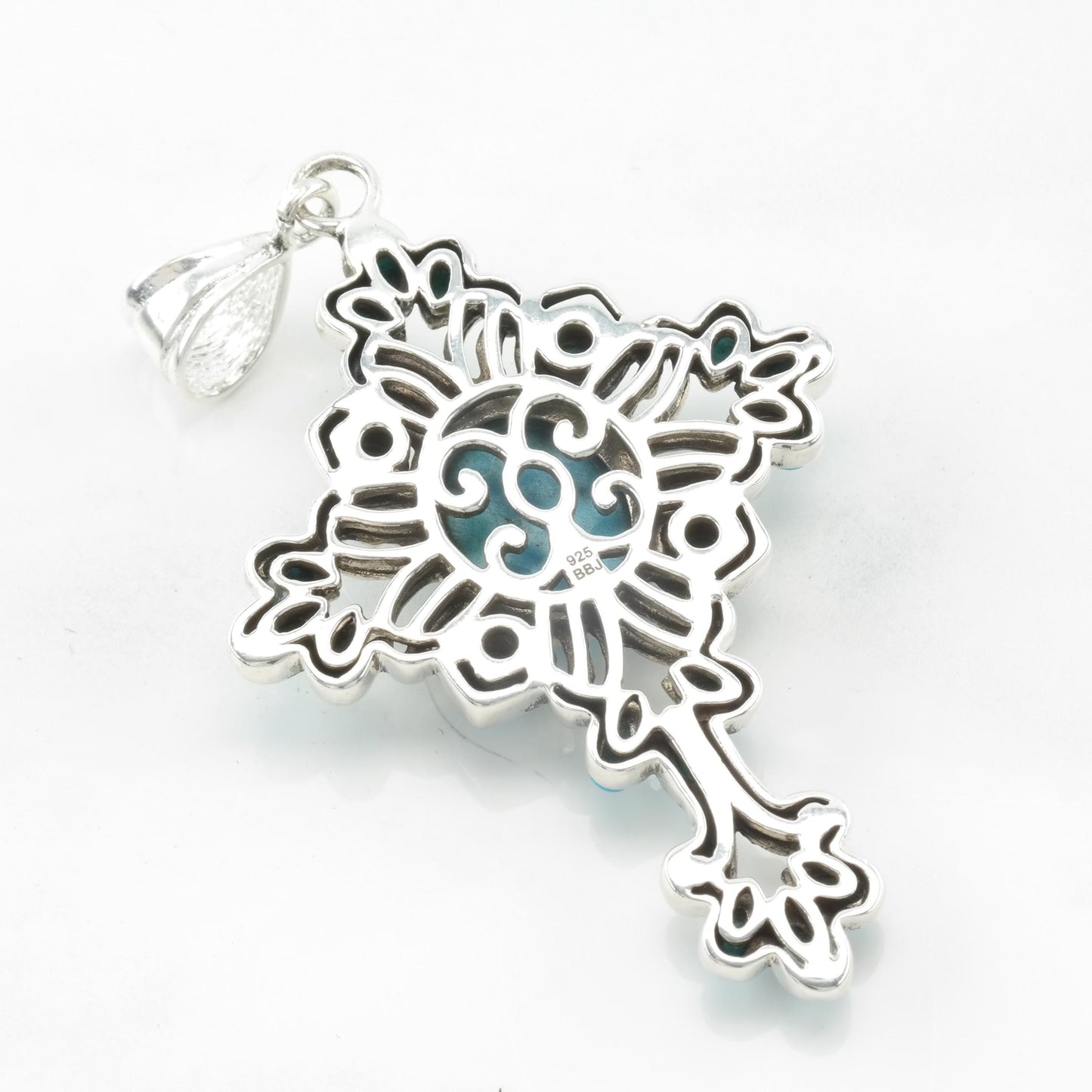 Vintage BBJ Reconstituted Turquoise Cross Sterling Silver Pendant