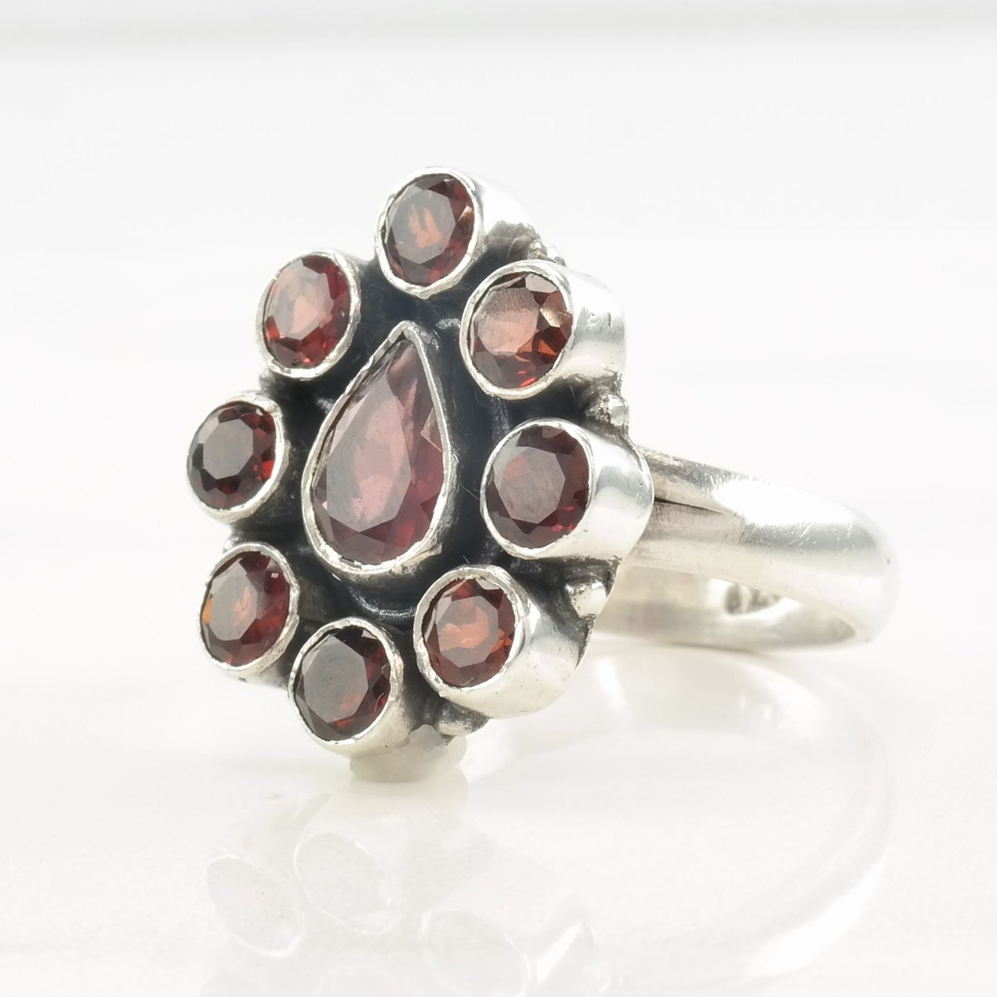 Vintage Sterling Silver Ring Garnet Cluster Size 7