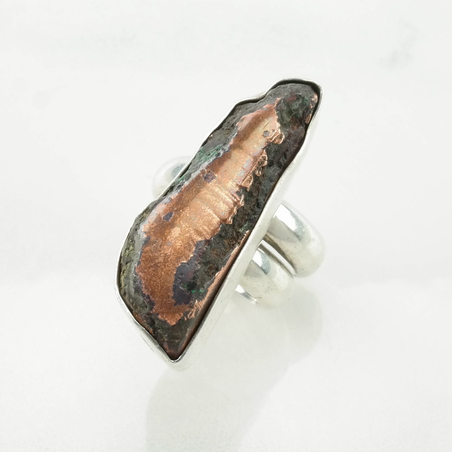 Vintage RLA, Richard Lindsay Silver Ring Chrysocolla in Copper Navette Sterling Brown Size 6 1/2