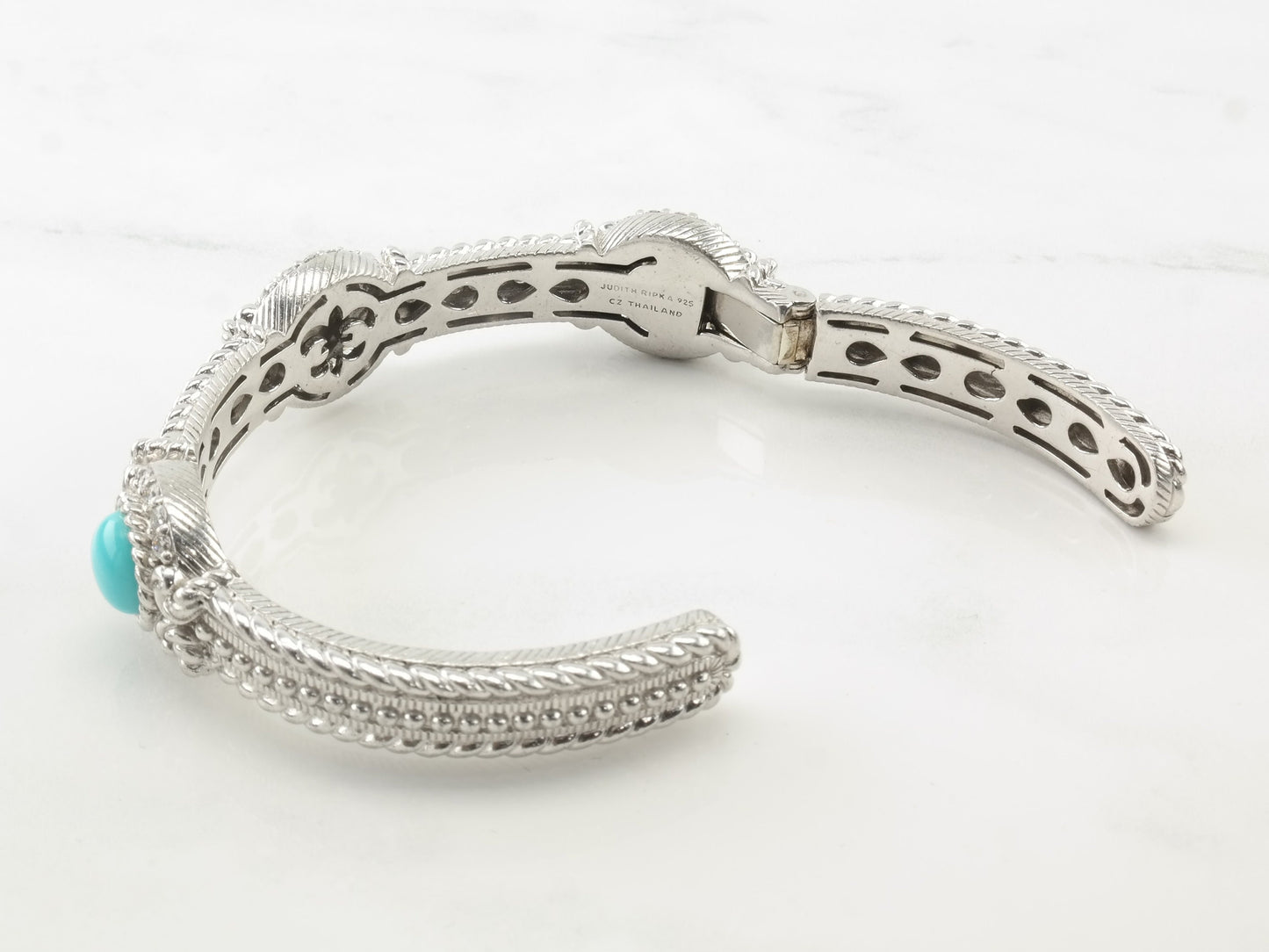 Judith Ripka Sterling Silver Turquoise Cuff Bracelet, Vintage Designer Jewelry, 925 Silver, Statement Cuff, Gift for Her