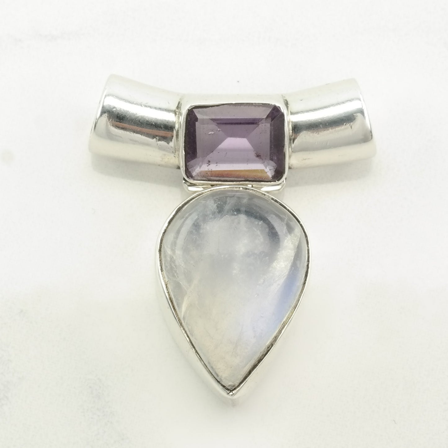 Vintage Moonstone, Amethyst Sterling Silver Pendant