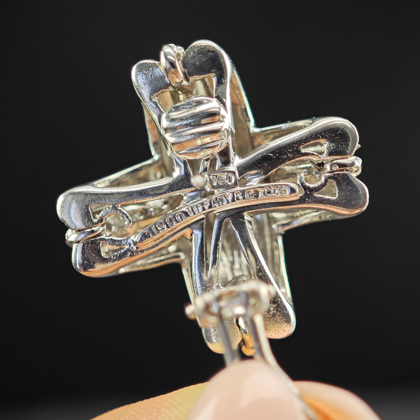 Tiffany Gold Cross, X 18k Gold Accent, Two Tone Omega Back Earrings Sterling Silver