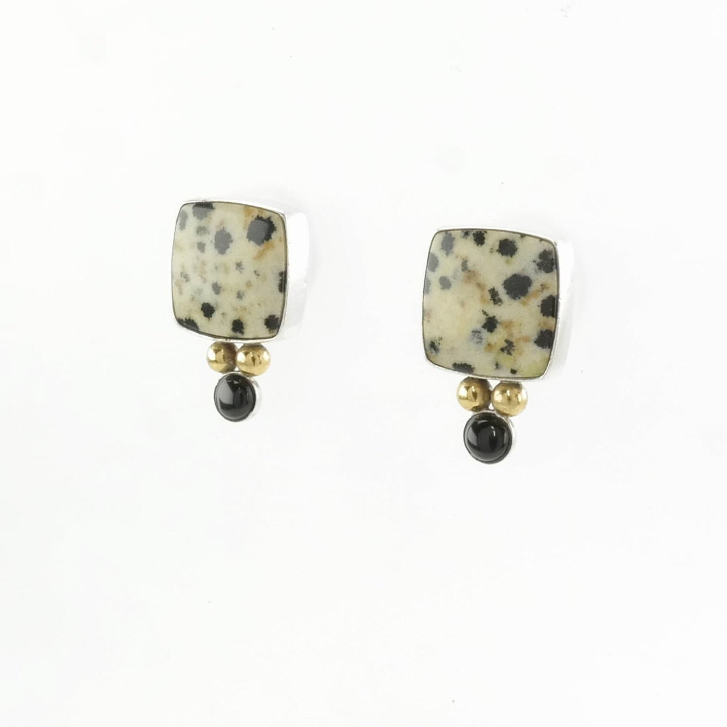 Vintage Sterling Silver Stud Earrings Dalmatian Jasper Onyx