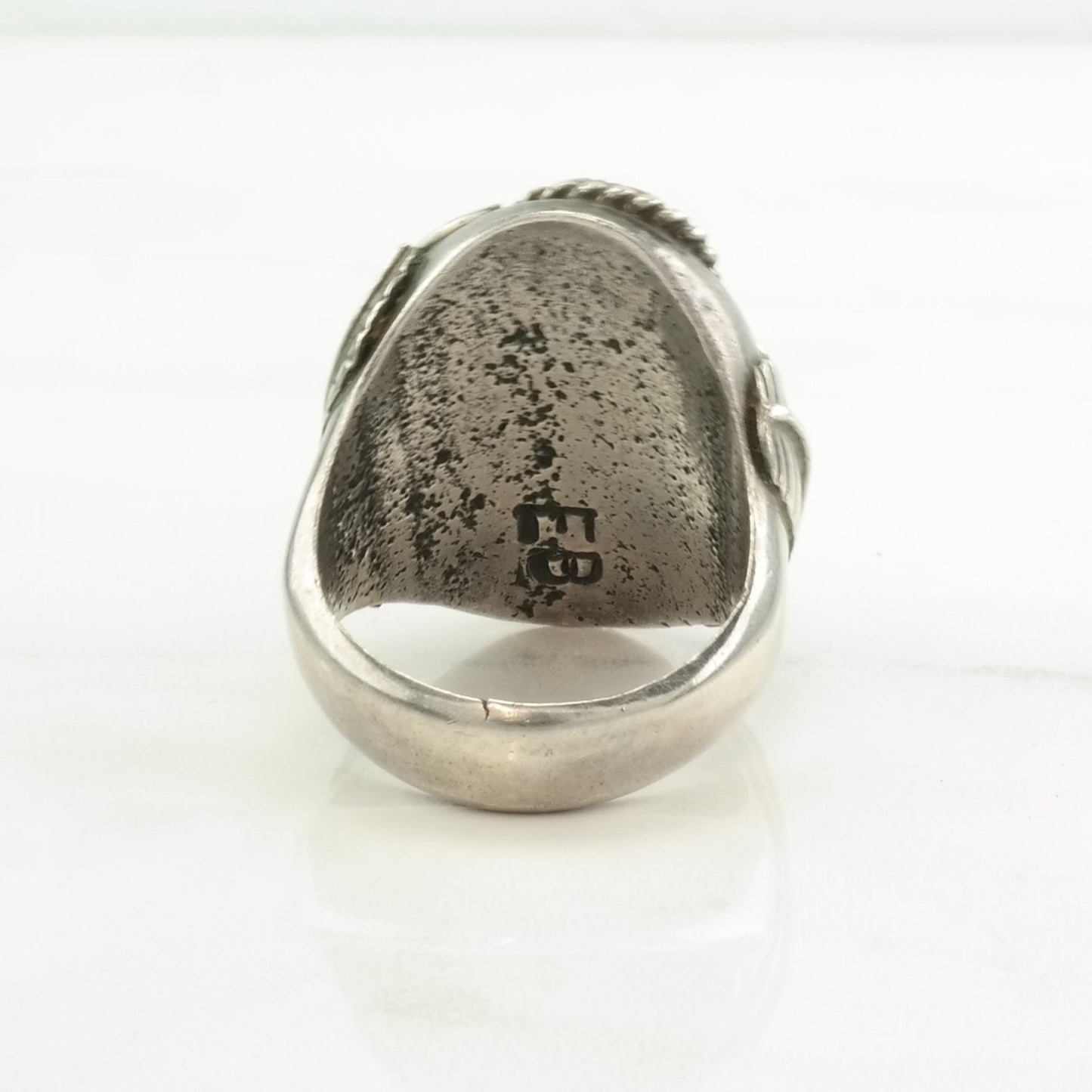 Vintage Native American Silver Ring Turquoise Leaf Sterling Blue Size 11 3/4
