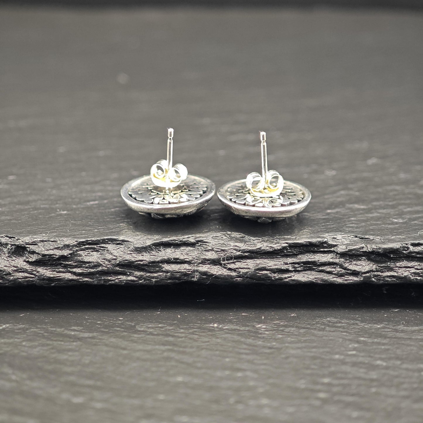 Vintage Overlay Floral Stud Earrings Sterling Silver
