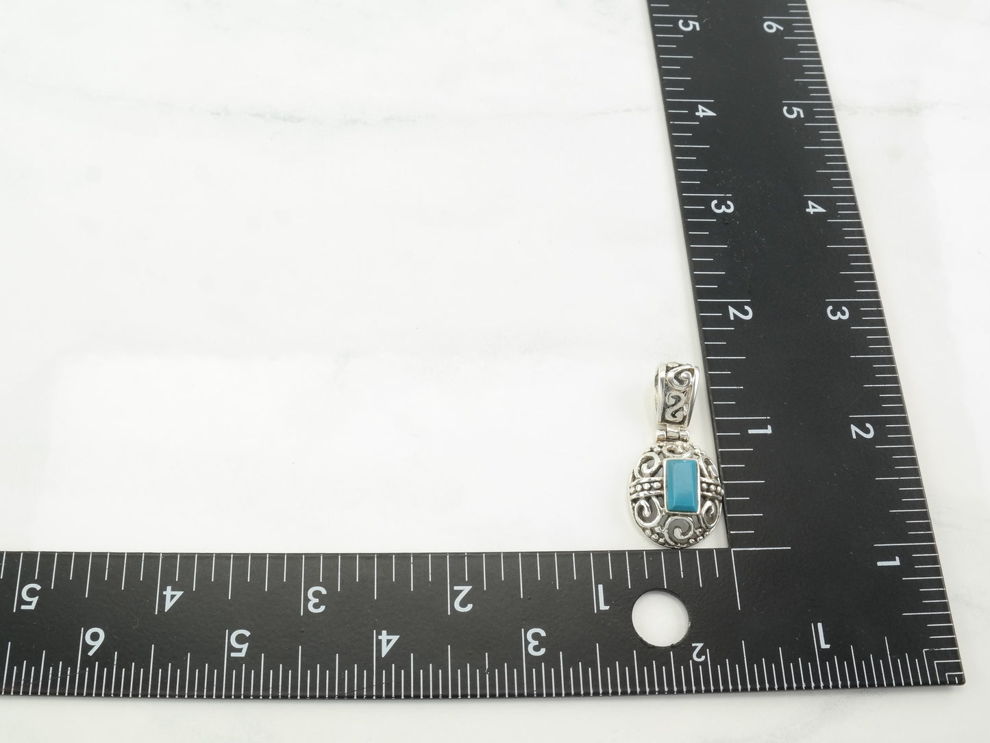 Vintage Block Turquoise Filigree Sterling Silver Pendant
