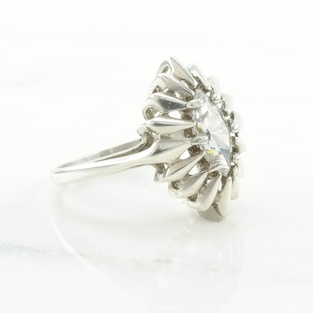 Vintage Kabana Silver Ring CZ Navette Sterling Size 6