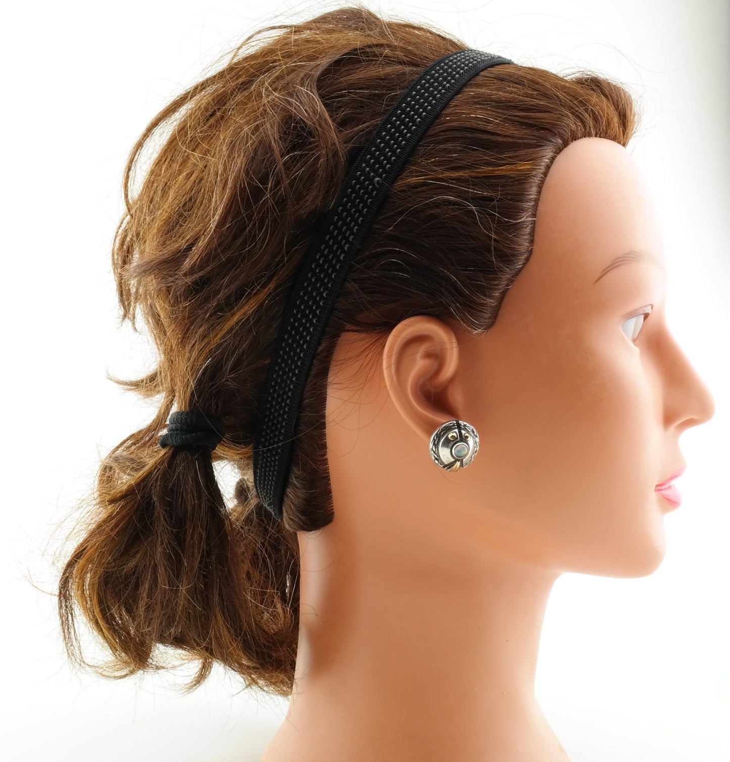 Vintage Sterling Silver, 14k Gold Stud Earrings Rishar Rainbow Moonstone Brutalist