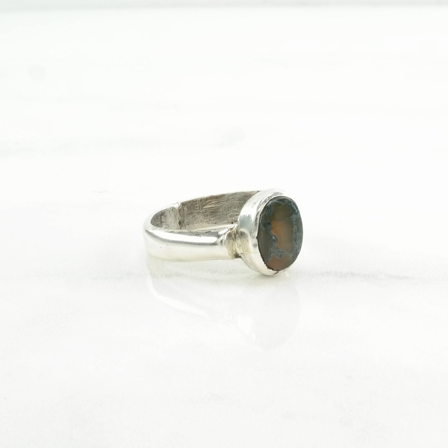 Vintage Sterling Silver Ring Dendric Agate Modernist Size 6 1/4