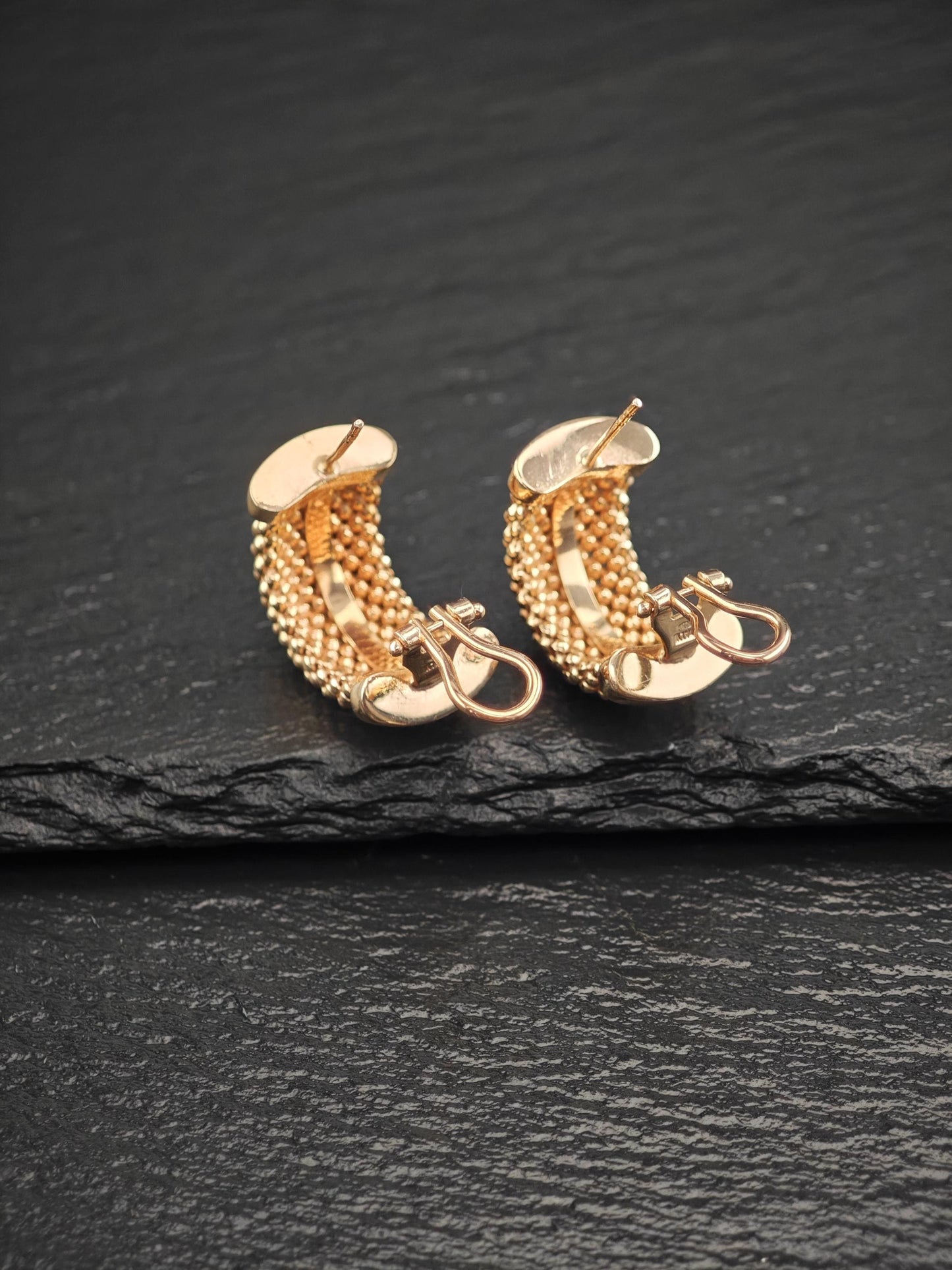 Italy Rose Gold Mesh C Hoop Sterling Silver Omega Back Earrings