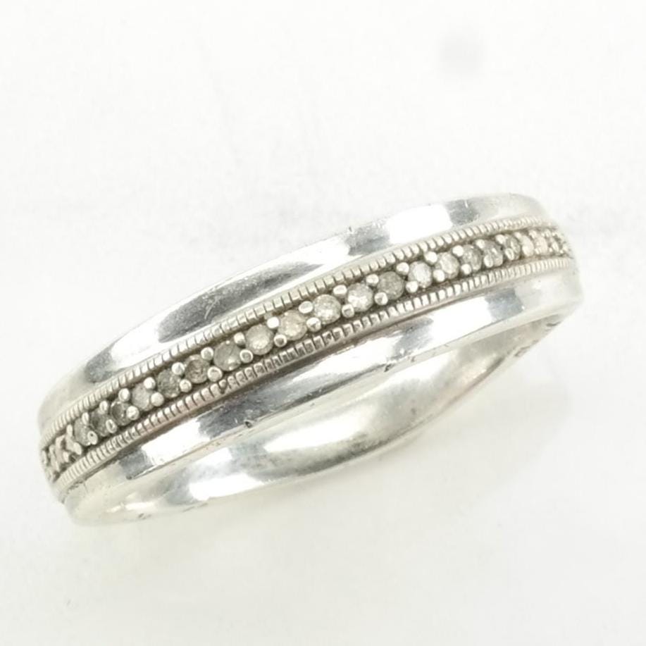 Vintage Sterling Silver Ring Diamond Band Size 10