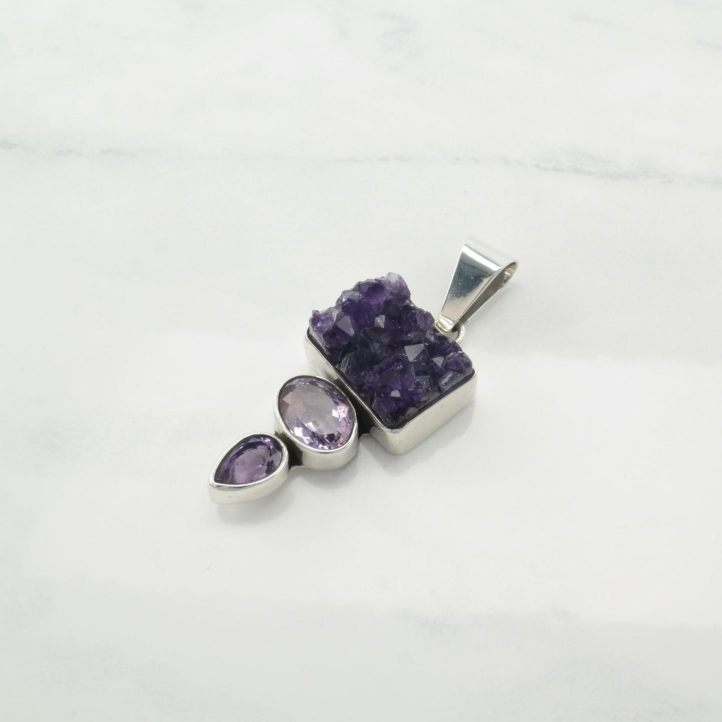 Vintage Amethyst Druzy Pendant Sterling Silver