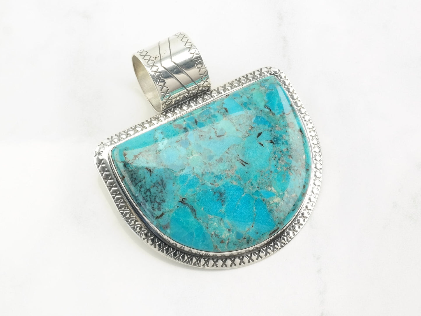 Vintage DTR Reconstituted Turquoise Large Sterling Silver Pendant