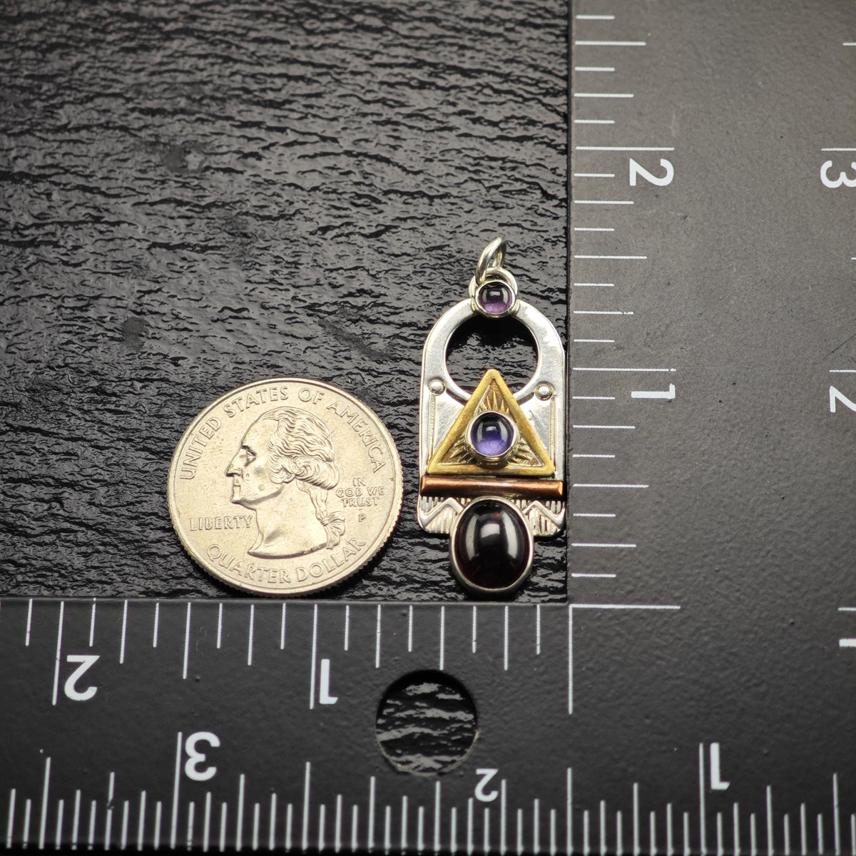 Garnet & Amethyst Mixed Metal Sterling Silver Pendant P3117
