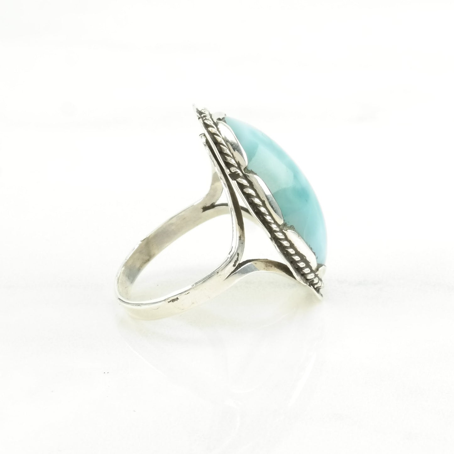 Vintage Sterling Silver Ring Larimar Rope Detail Blue Size 7 1/2