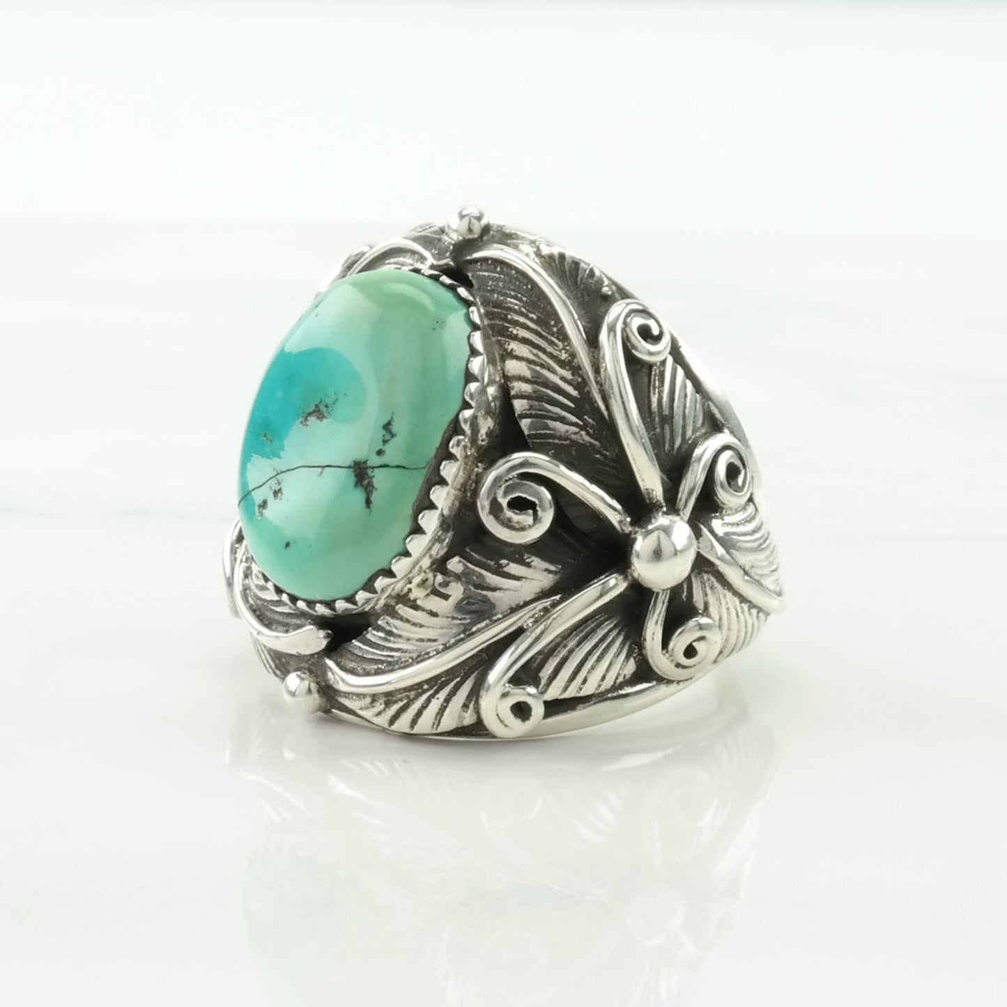 Vintage Native American Silver Ring Turquoise Leaf Sterling Blue Size 10
