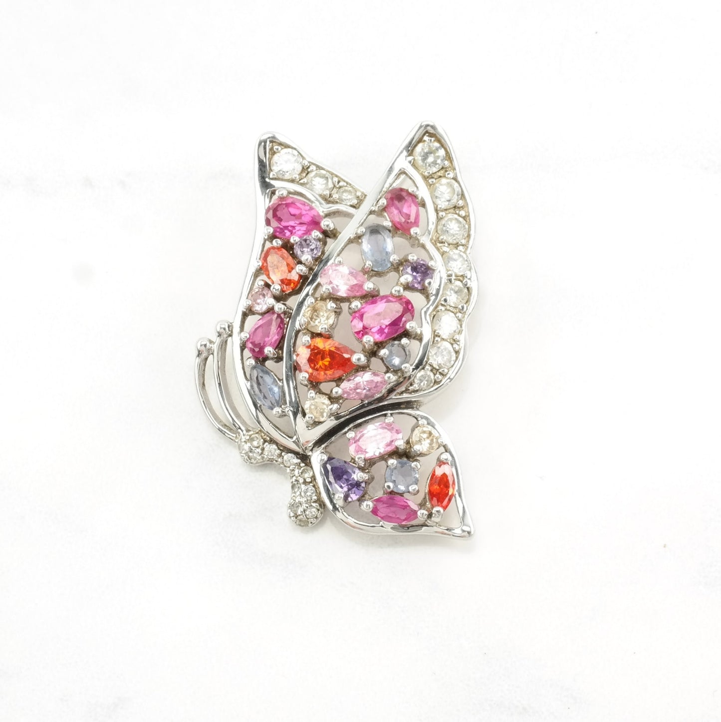Sapphire, White Spinel Butterfly Sterling Silver Pendant P2463