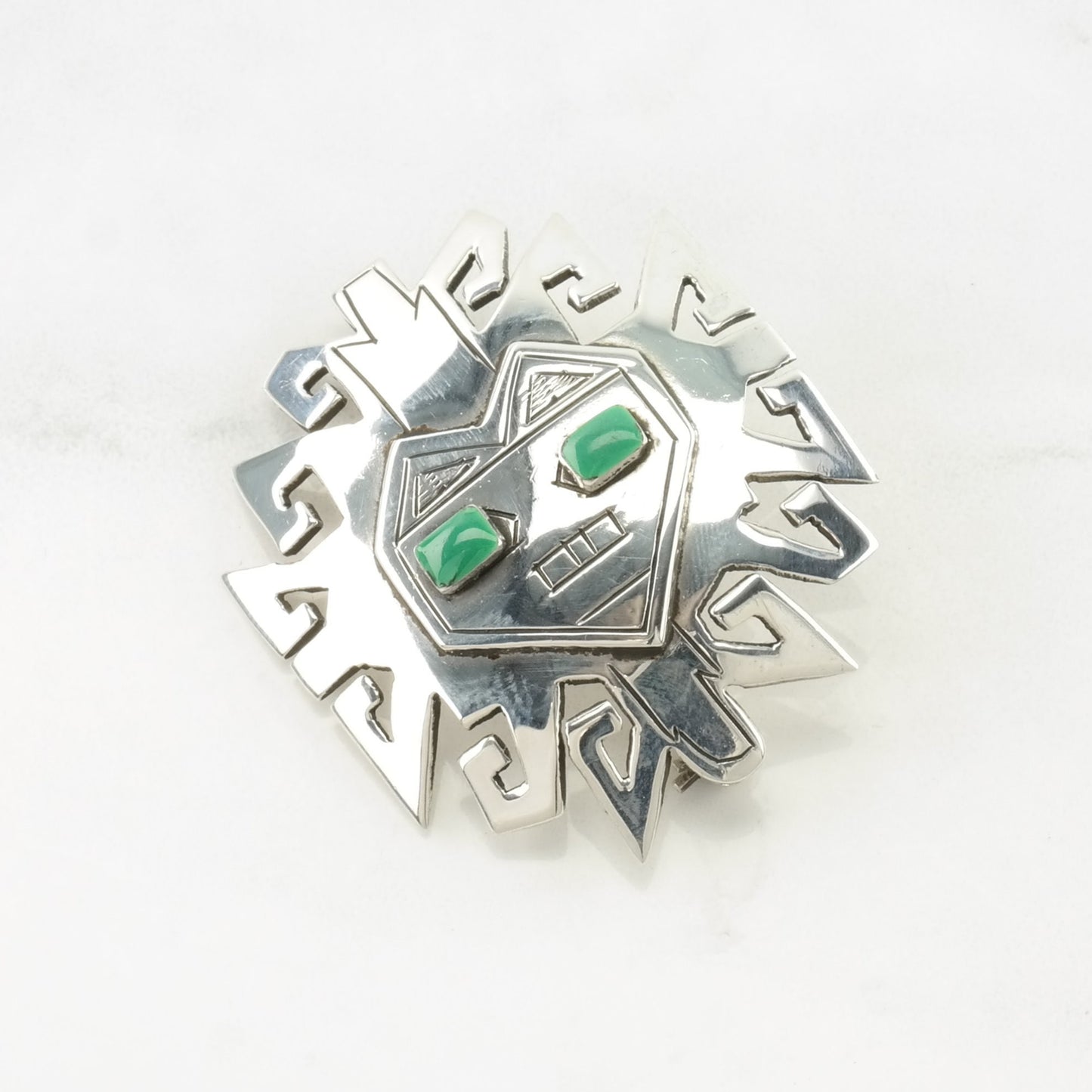 Green Silver Brooch Mask Turquoise Sterling B1883