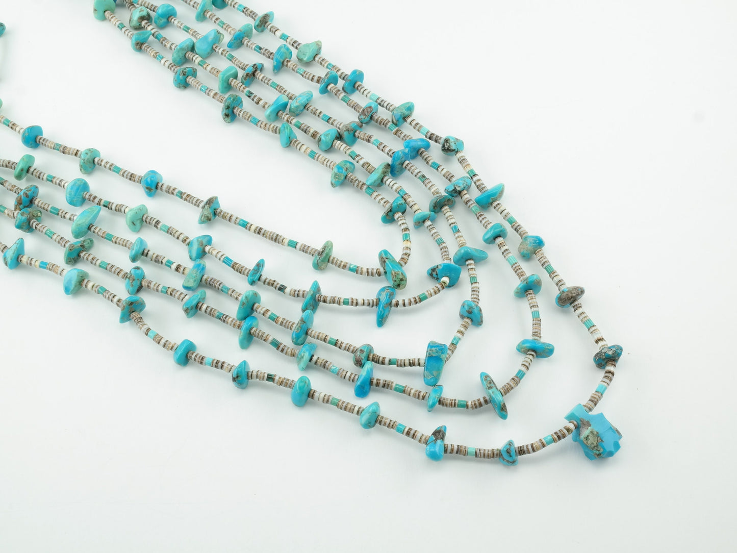 Native American Turquoise 5 strand Heishi Necklace Santo Domingo Sterling Silver