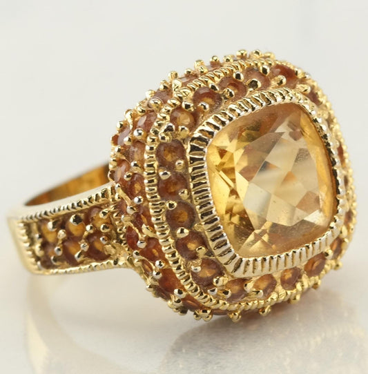 Vintage Sterling Silver Ring Citrine Orange Size 5 3/4