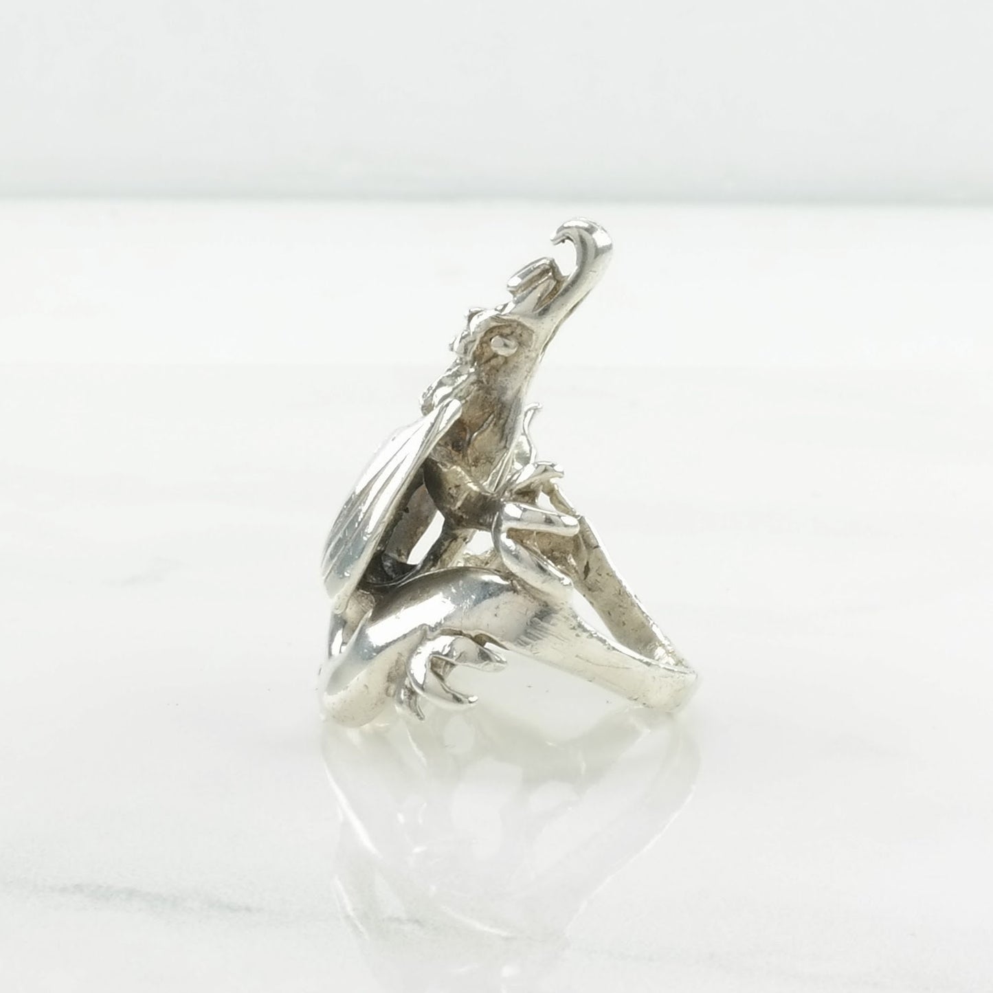 Vintage Handmade Silver Ring Dragon Sterling Size 6 3/4