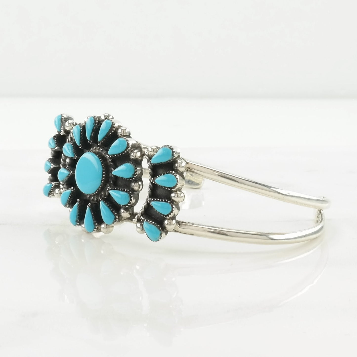 Sw Sterling Silver Cuff Bracelet Blue Block Turquoise, Cluster Floral BR2520