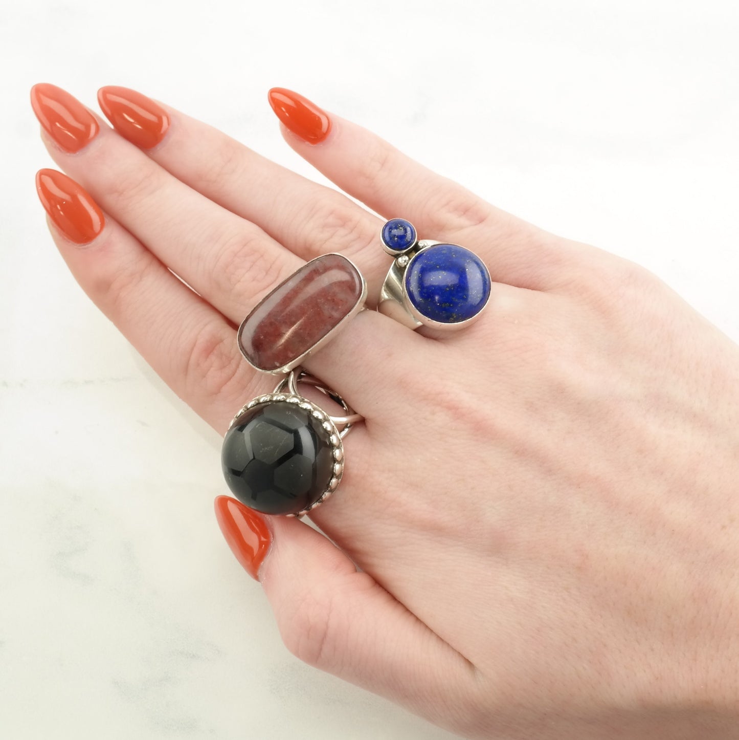 DTR Silver Ring Agate Sterling Red Sz 7 R4850