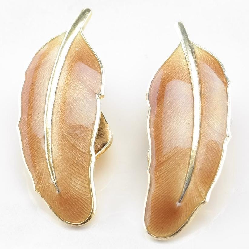 Vintage Dragsted Sterling Silver Feather Enamel Earrings Clip On