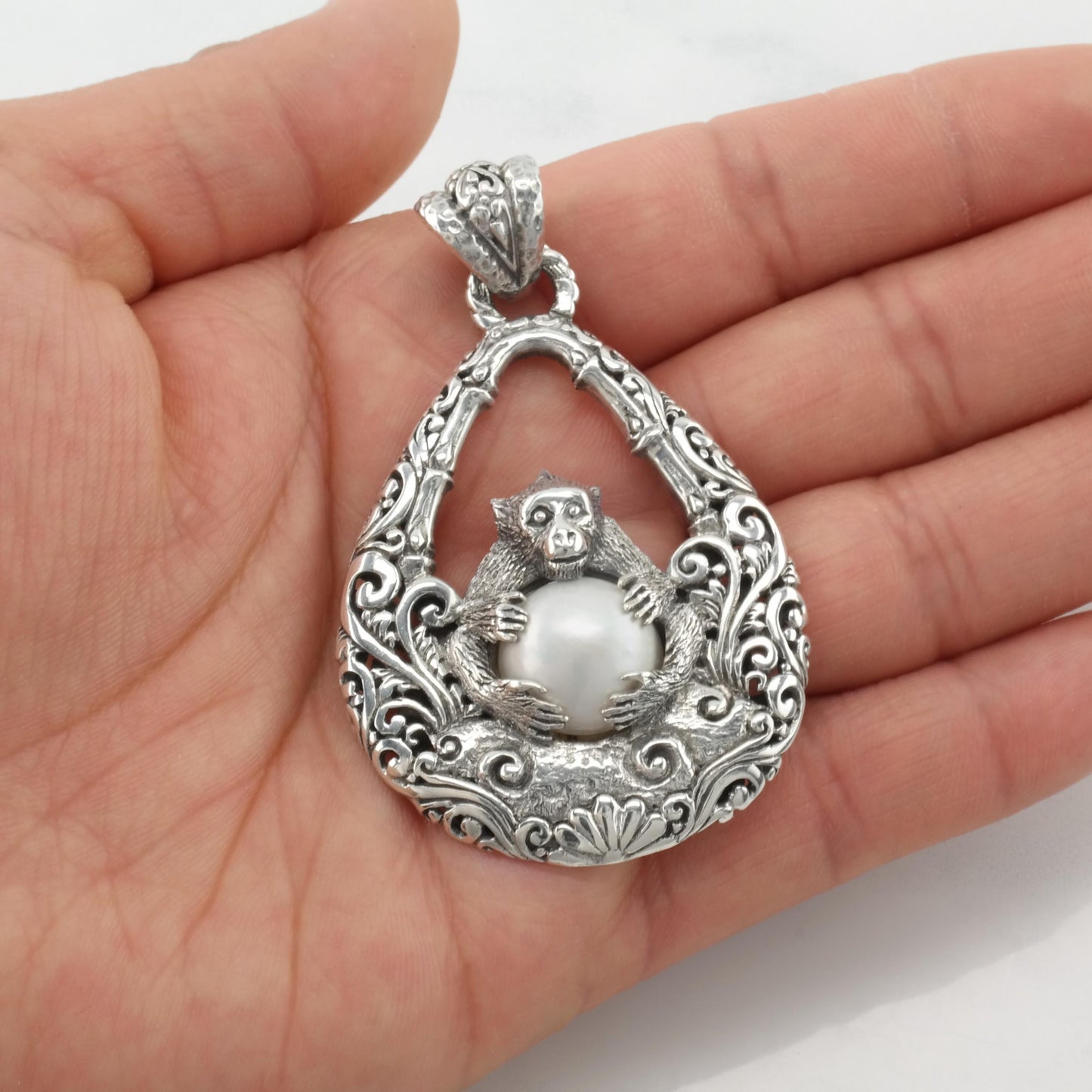 Sarda Monkey Pendant Pearl Sterling Silver