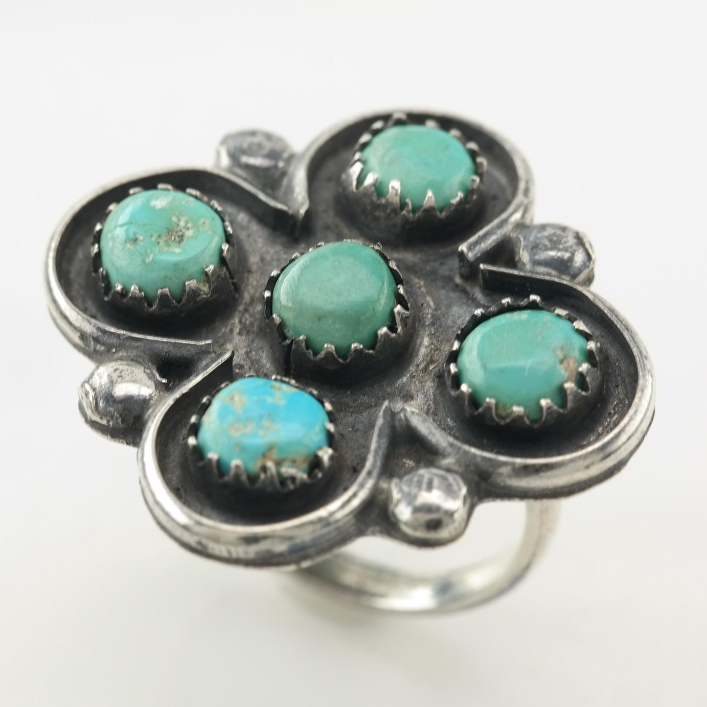 Native American Silver Ring Turquoise Cross Cluster Sterling Size 6 1/4