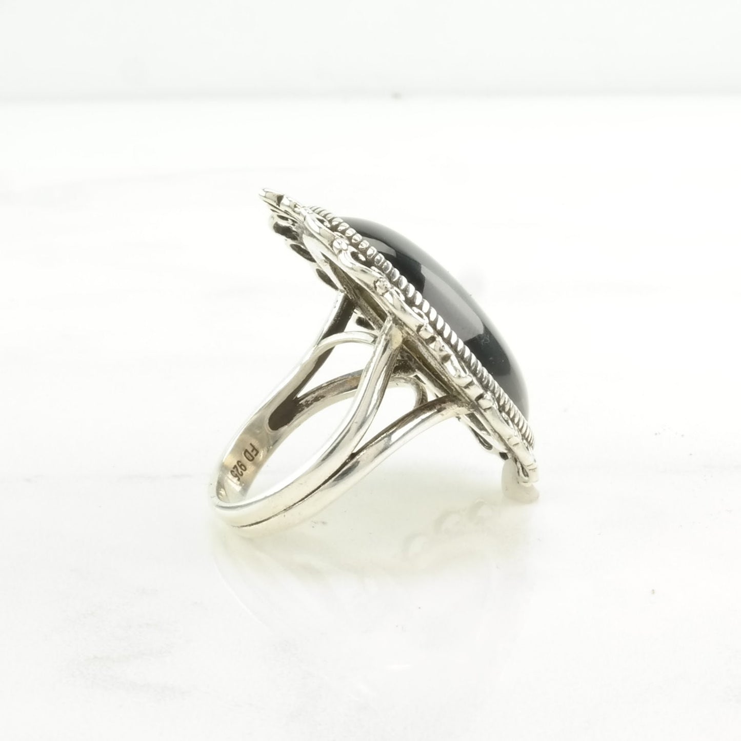 Vintage Sterling Silver Ring Agate Black, White Size 7