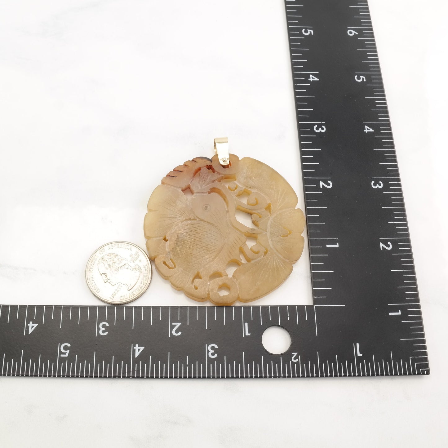 Carved Hardstone Chinese 14K Gold Pendant P2066