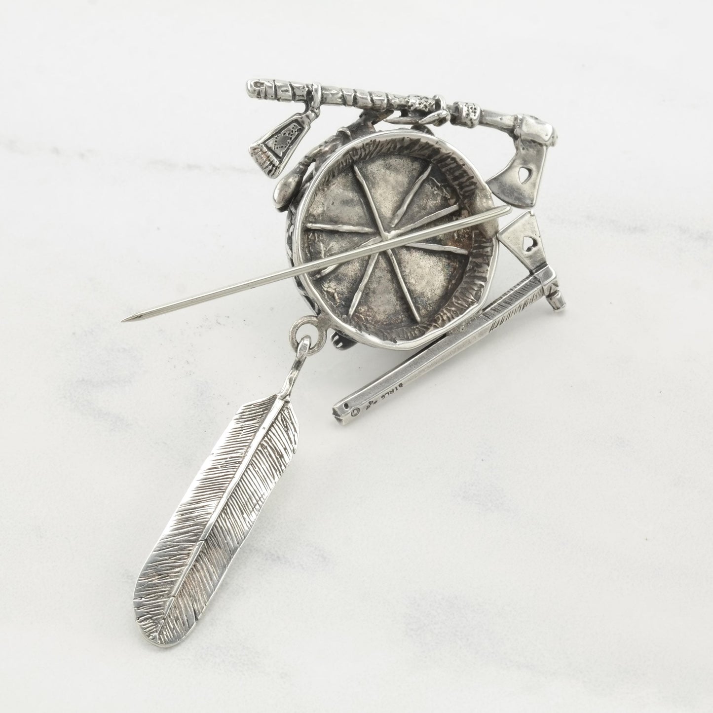 Natural Turquoise Brooch Sterling Silver Tomahawk B2014