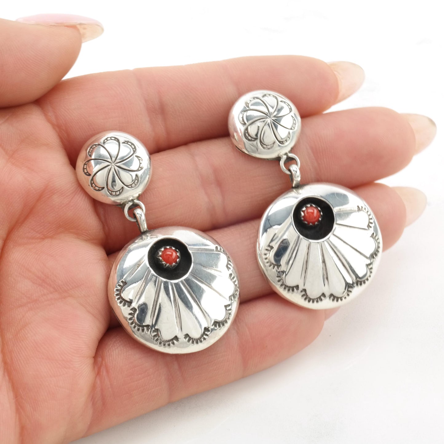 Vintage Native American Sterling Silver Pierced Dangle Earrings