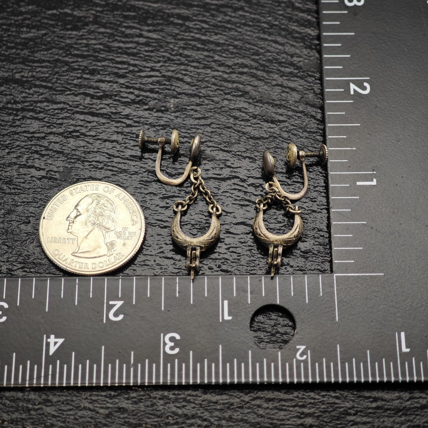 Antique Stirrups Equestrian Screw Back Sterling Silver Earrings ER3166