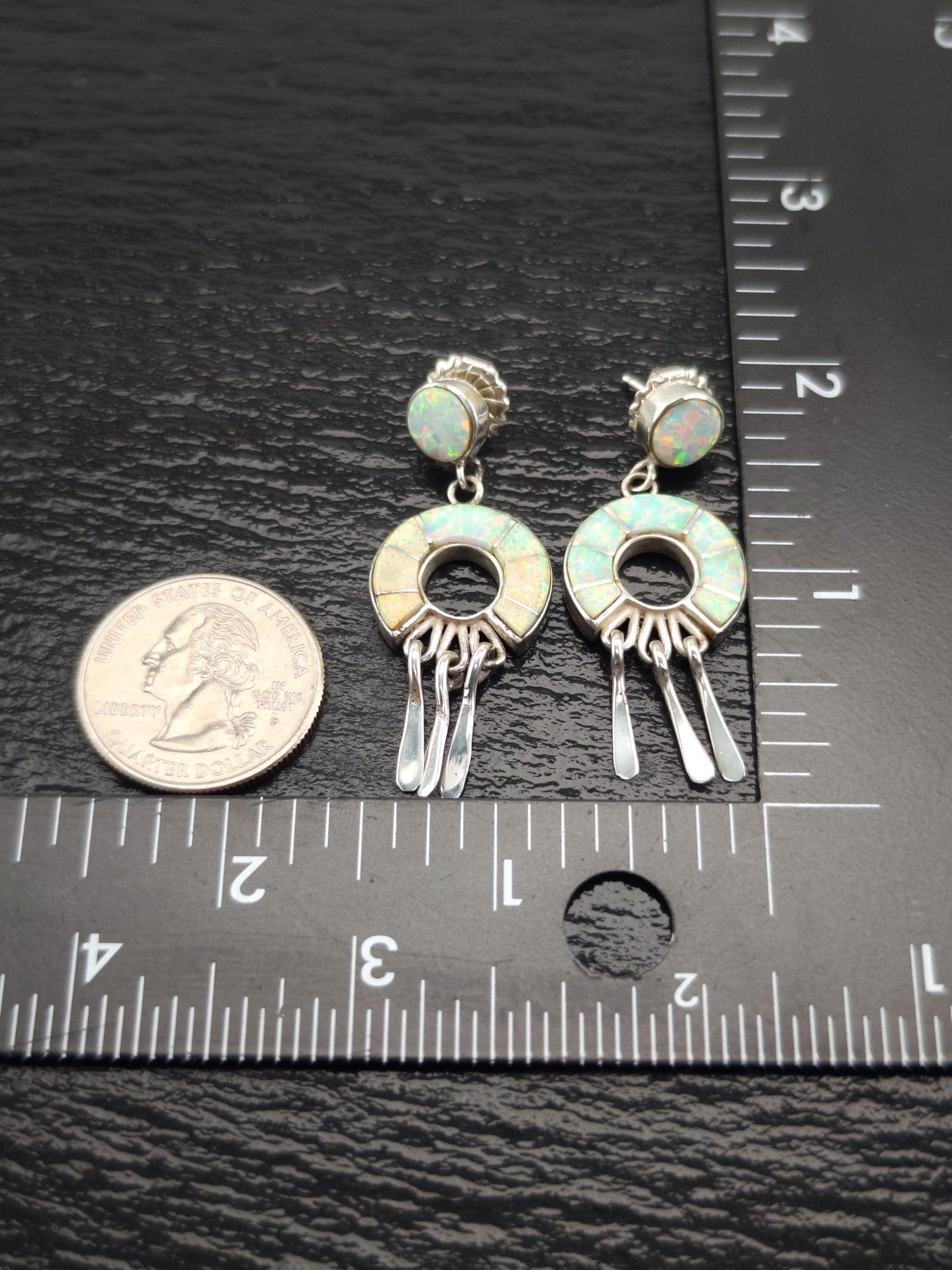 Native American Earrings with Calvin Begay Rainbow Lab Opal Inlay Sterling Silver