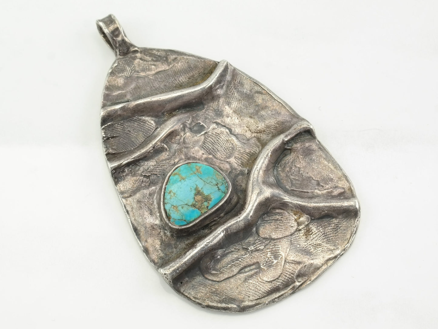 Vintage Brutalist Sterling Silver Pendant | Abstract Turquoise Pendant | Modernist Jewelry | Statement Pendant | 1980s Designer Jewelry