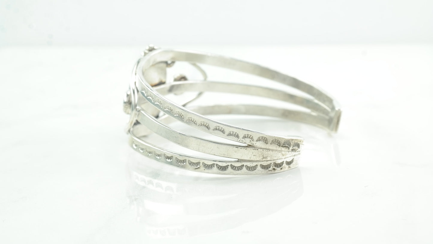 Fred Harvey Era Cuff Bracelet Native American Blue Gem Turquoise Sterling Silver