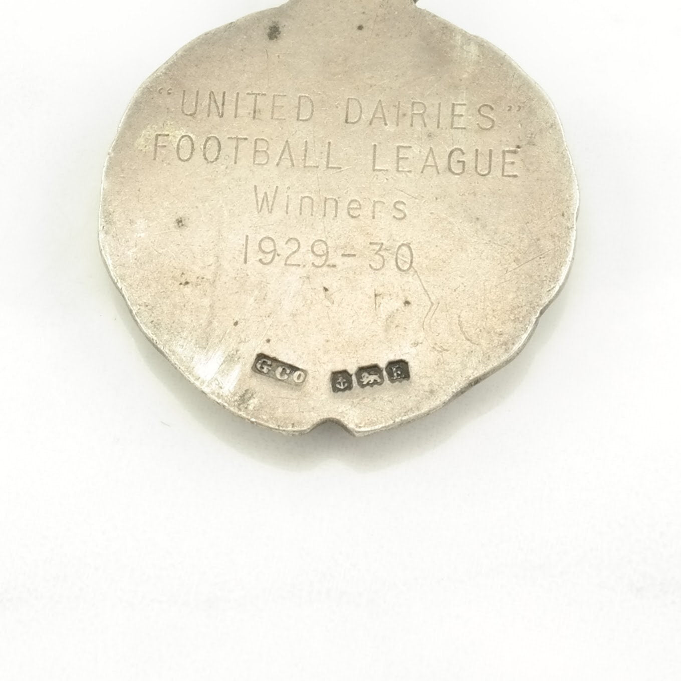Vintage 1929, Soccer Medal United Dairies Football League Enamel Sterling Silver Pendant