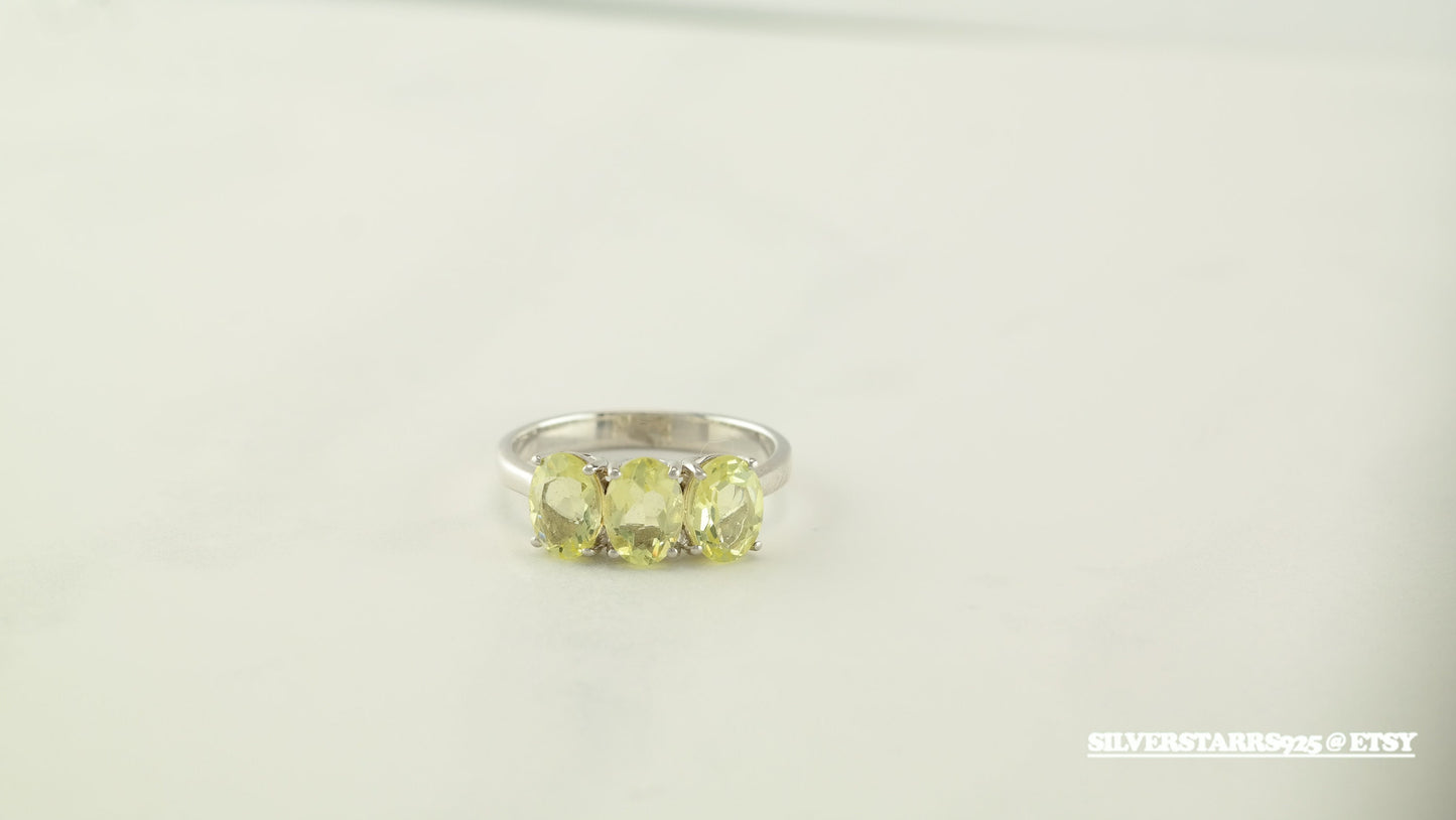 Vintage Yellow CZ Silver Ring Size 7 Three-Stone Sterling